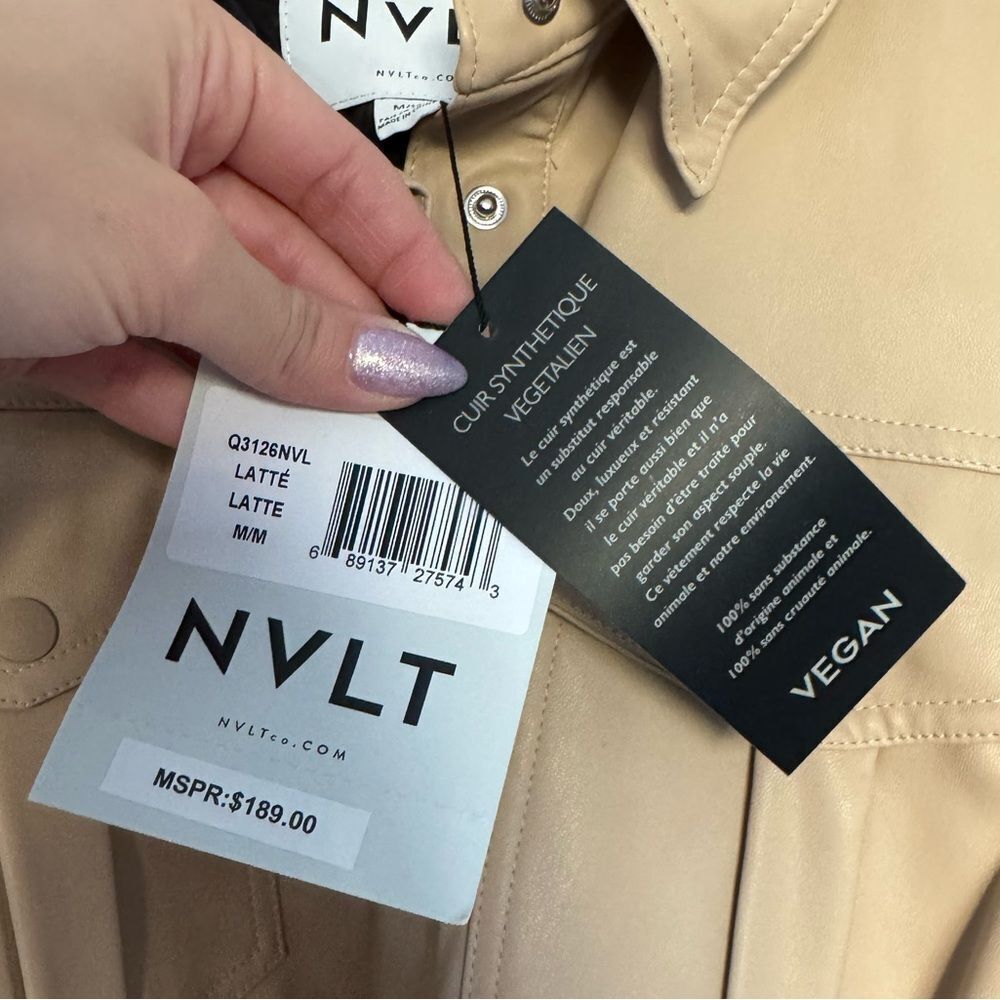 NWT NVLT x Anthropologie Tan Vegan Leather Trench Coat Medium - Picture 7 of 8